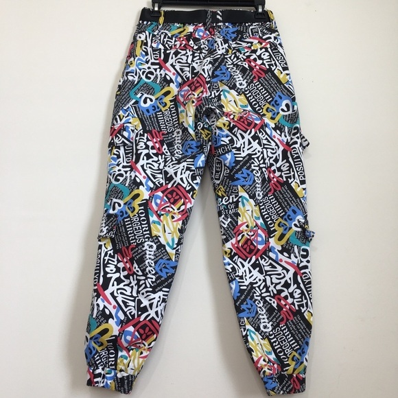 VIP Y2K high rise novelty graffiti preppy pull on ankle jogger cargo pants - Picture 2 of 16